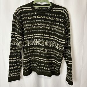 Erika & Co Vintage Sweater Womens L Fair Isle Olive Green‎ Grunge Grandpa